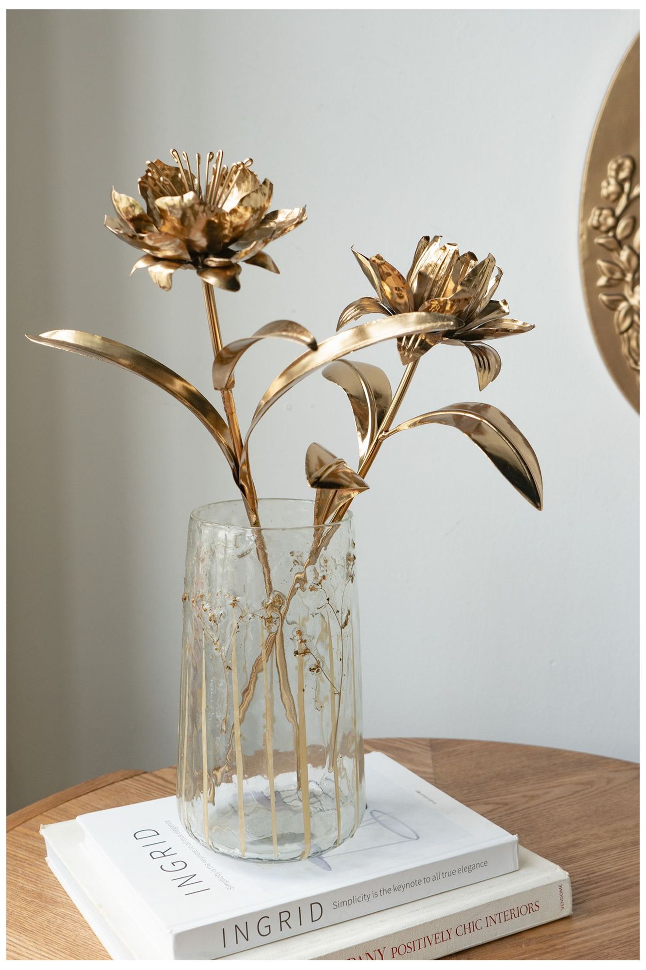 Image 7 Clear Glass Vase with Green Botanical Motifs - Clear, Green more views