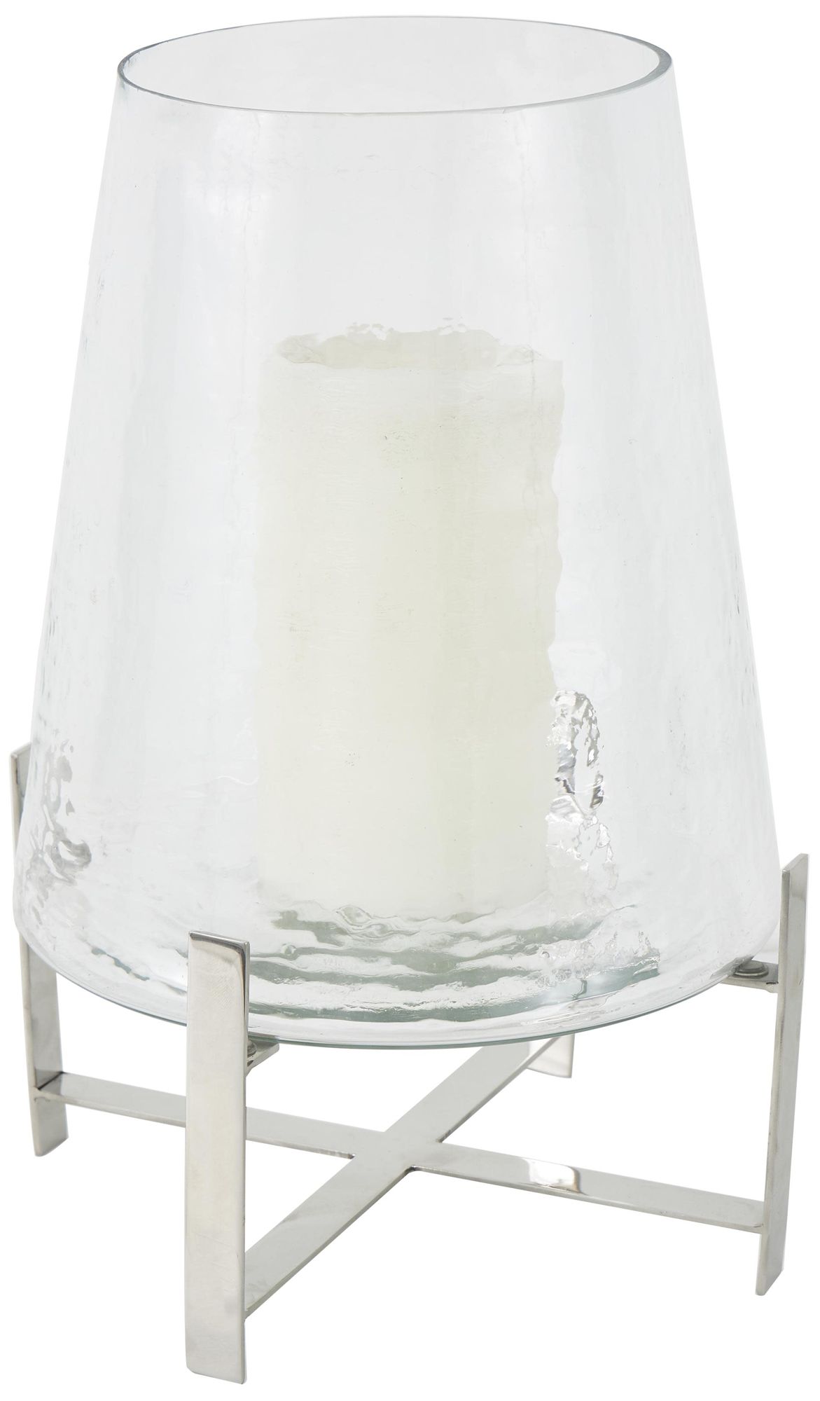 Image 2 Clear Stainless Steel Metal Contemporary Hurricane Lamp, 10" x 10" x 16"