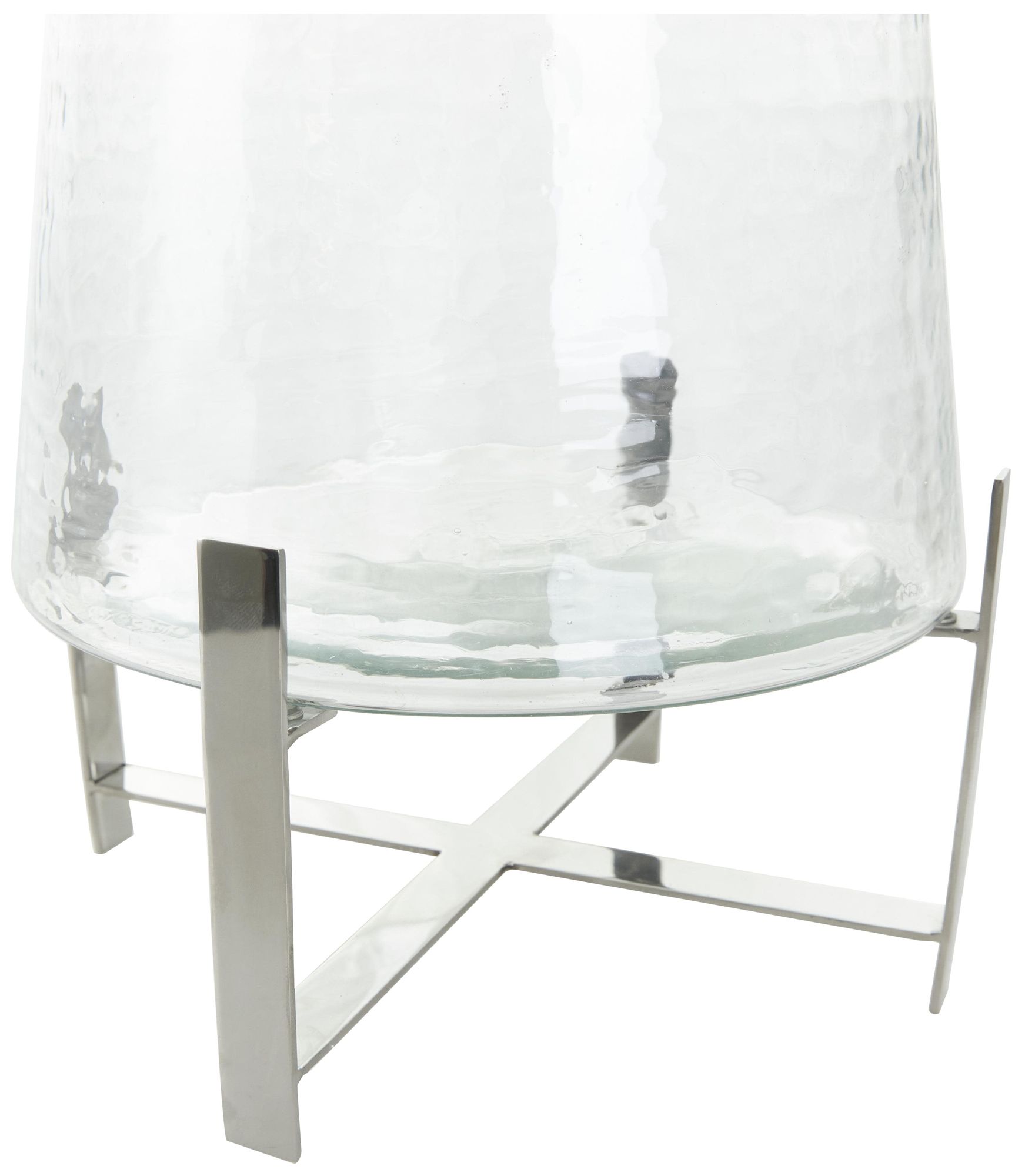 Image 3 Clear Stainless Steel Metal Contemporary Hurricane Lamp, 10" x 10" x 16" more views