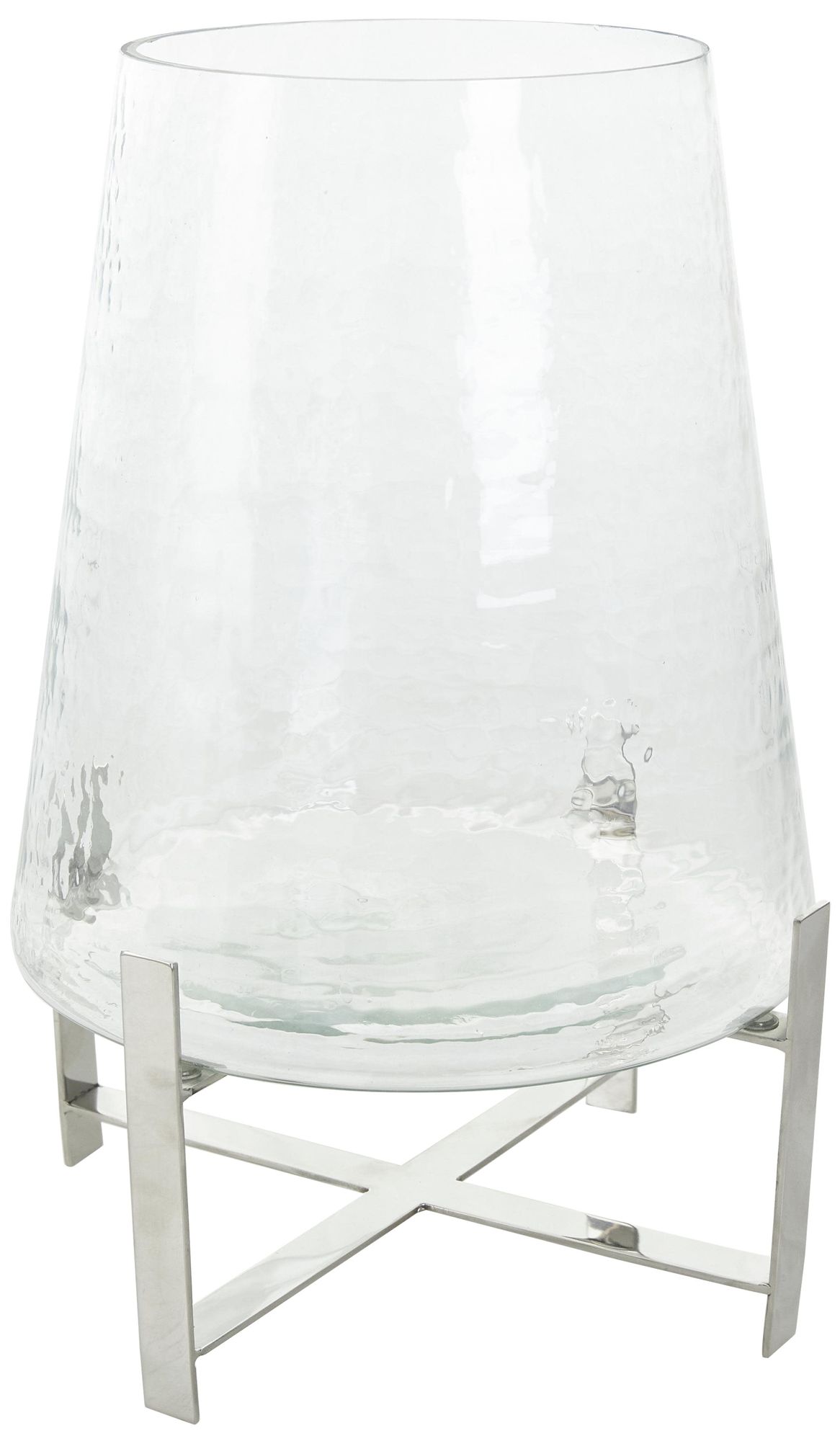 Image 5 Clear Stainless Steel Metal Contemporary Hurricane Lamp, 10" x 10" x 16" more views