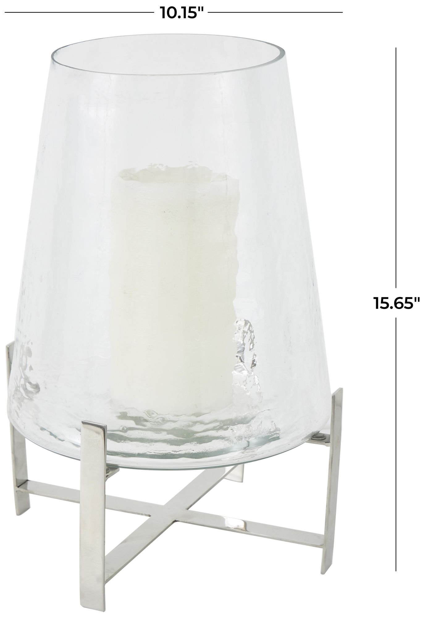 Image 7 Clear Stainless Steel Metal Contemporary Hurricane Lamp, 10" x 10" x 16" more views