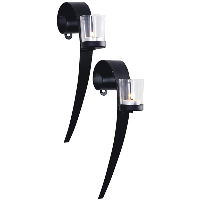 Image 2 Clef Black Wall Sconce Votive Candle Holders Set of 2