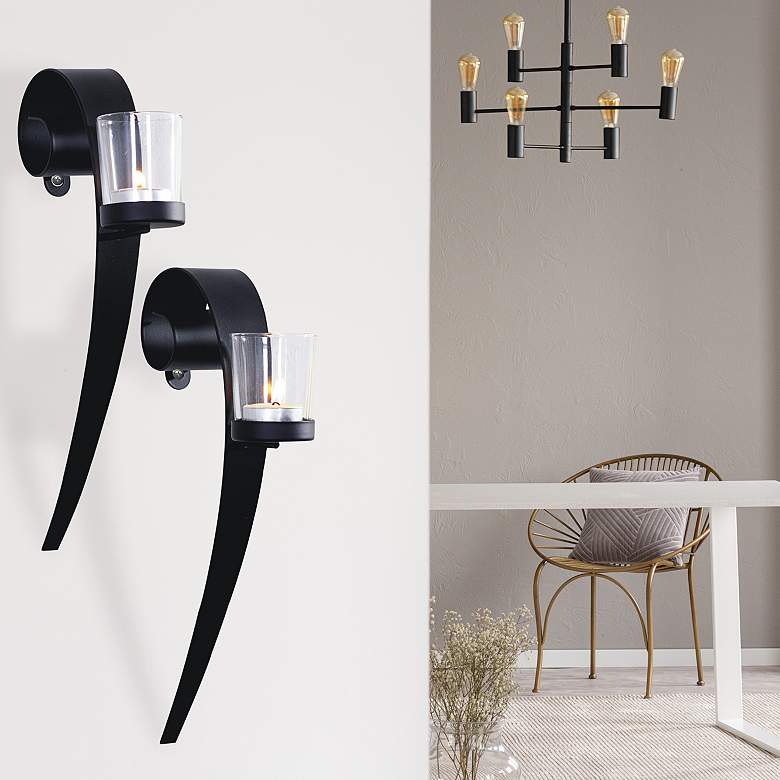 Image 1 Clef Black Wall Sconce Votive Candle Holders Set of 2