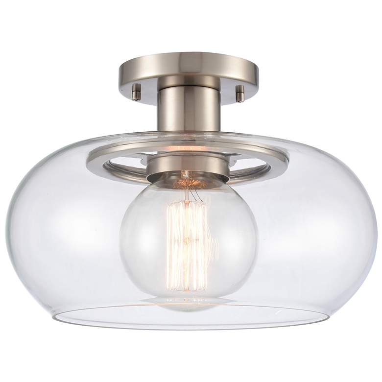 Image 1 Clement 13" Wide 1-Light Semi Flush Mount - Antique Nickel