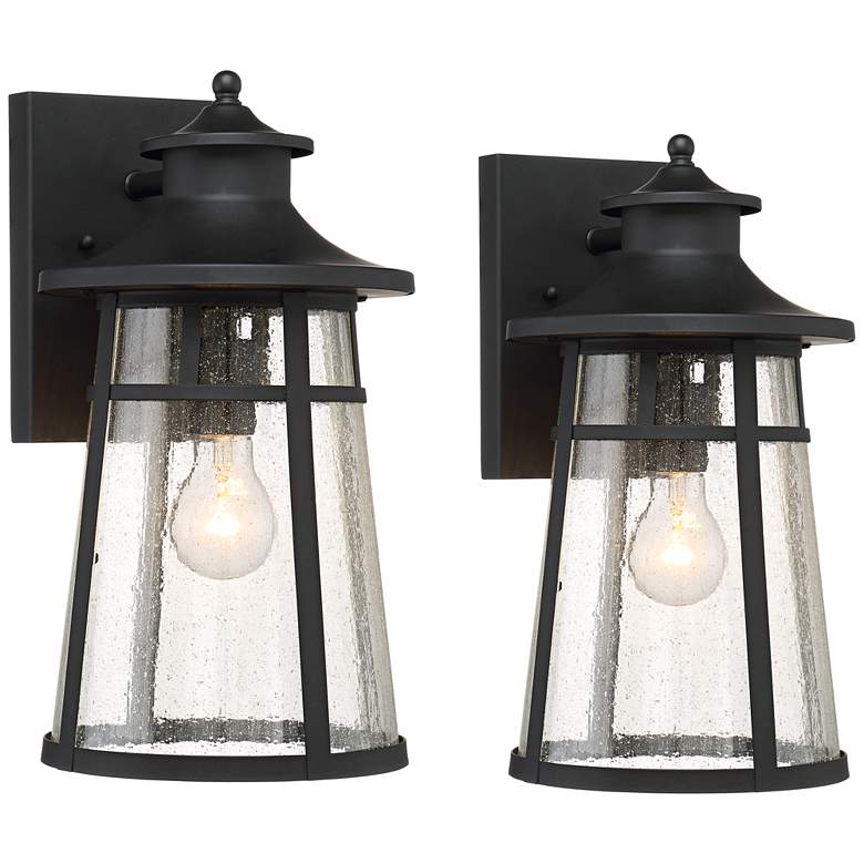 Image 1 Clement 15" High Black Finish Lantern Wall Sconces Set of 2