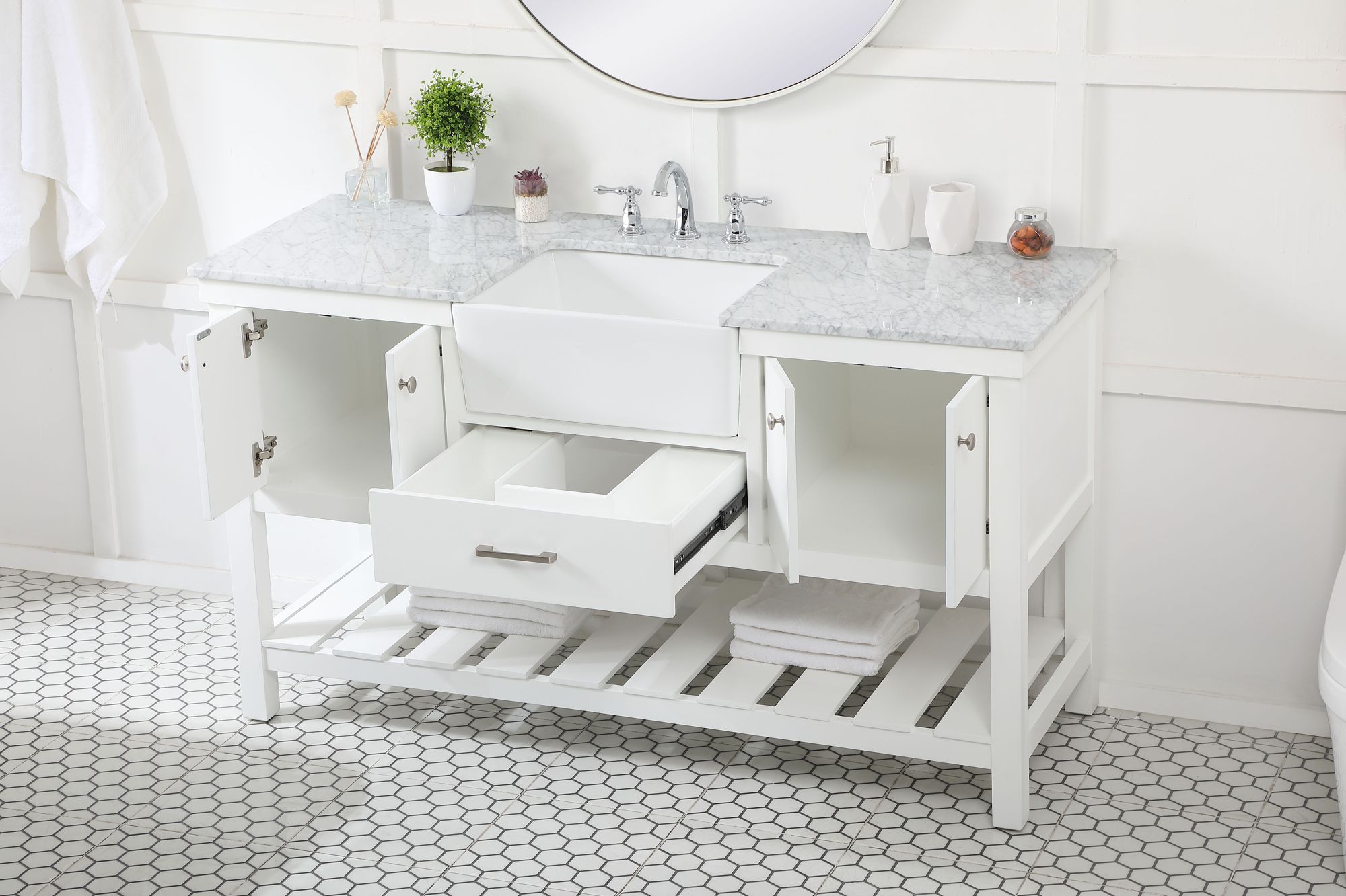 Image 4 Clement 60" Wide White Single Sink Bathroom Vanity more views