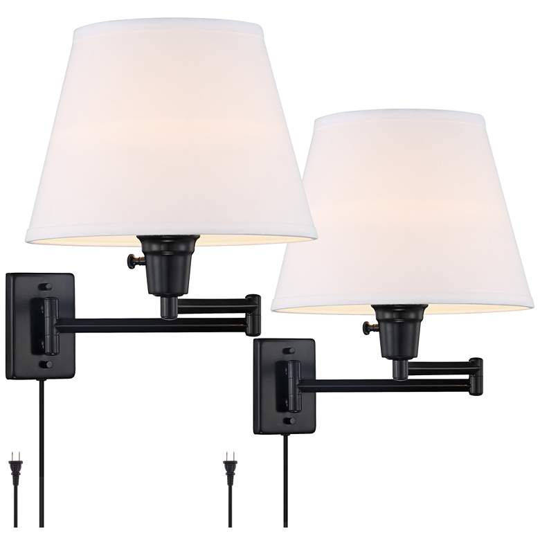 Image 1 Clement Black Plug-In Swing Arm Wall Lamp Set of 2