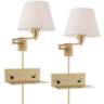 Clement Brass Swing Arm Plug-In Wall Lamps Set of 2 with USB-Outlet Shelf
