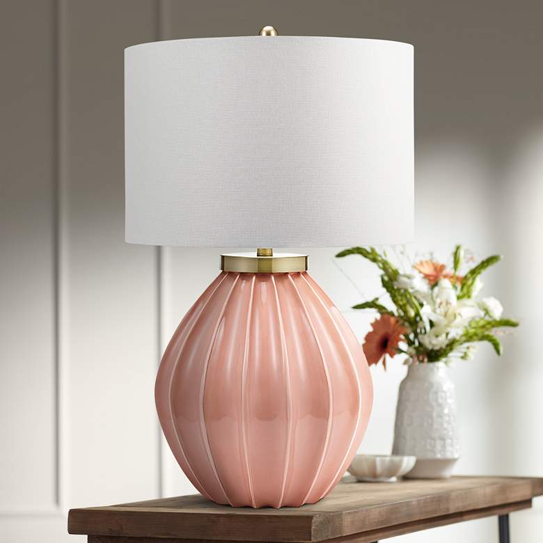 Image 1 Clementina Evening Sand Pink Ribbed Gourd LED Table Lamp