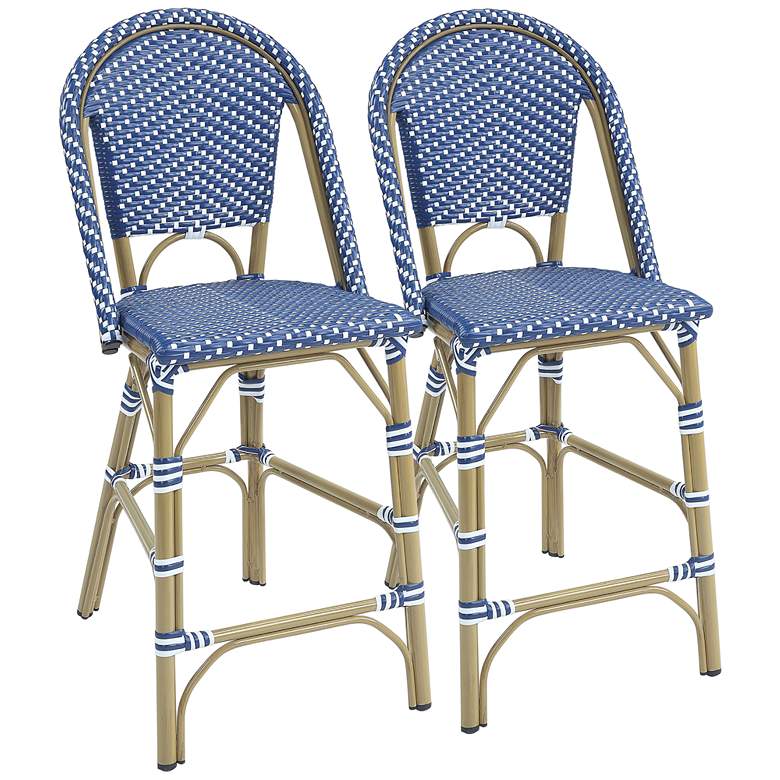 Image 2 Clementine Blue White Wicker Patio Dining Chairs Set of 2