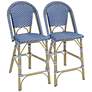 Clementine Blue White Wicker Patio Dining Chairs Set of 2