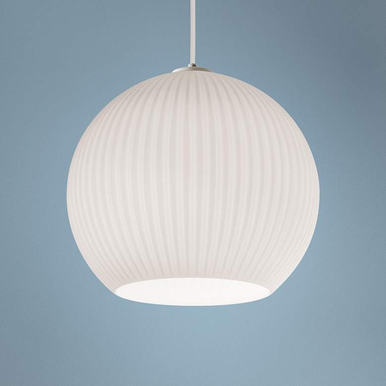Image 1 Cleo 12 1/2 inch Wide Frosted White Ribbed Glass Pendant Light