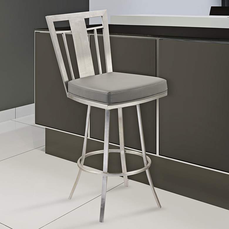 Image 1 Cleo 26" Gray Faux Leather Swivel Counter Stool