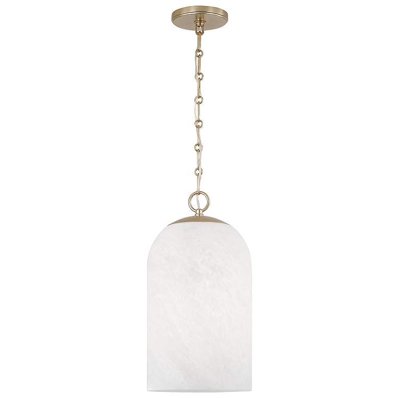 Image 2 Cleo Capsule 9" Wide Brass and Alabaster Glass Mini Pendant