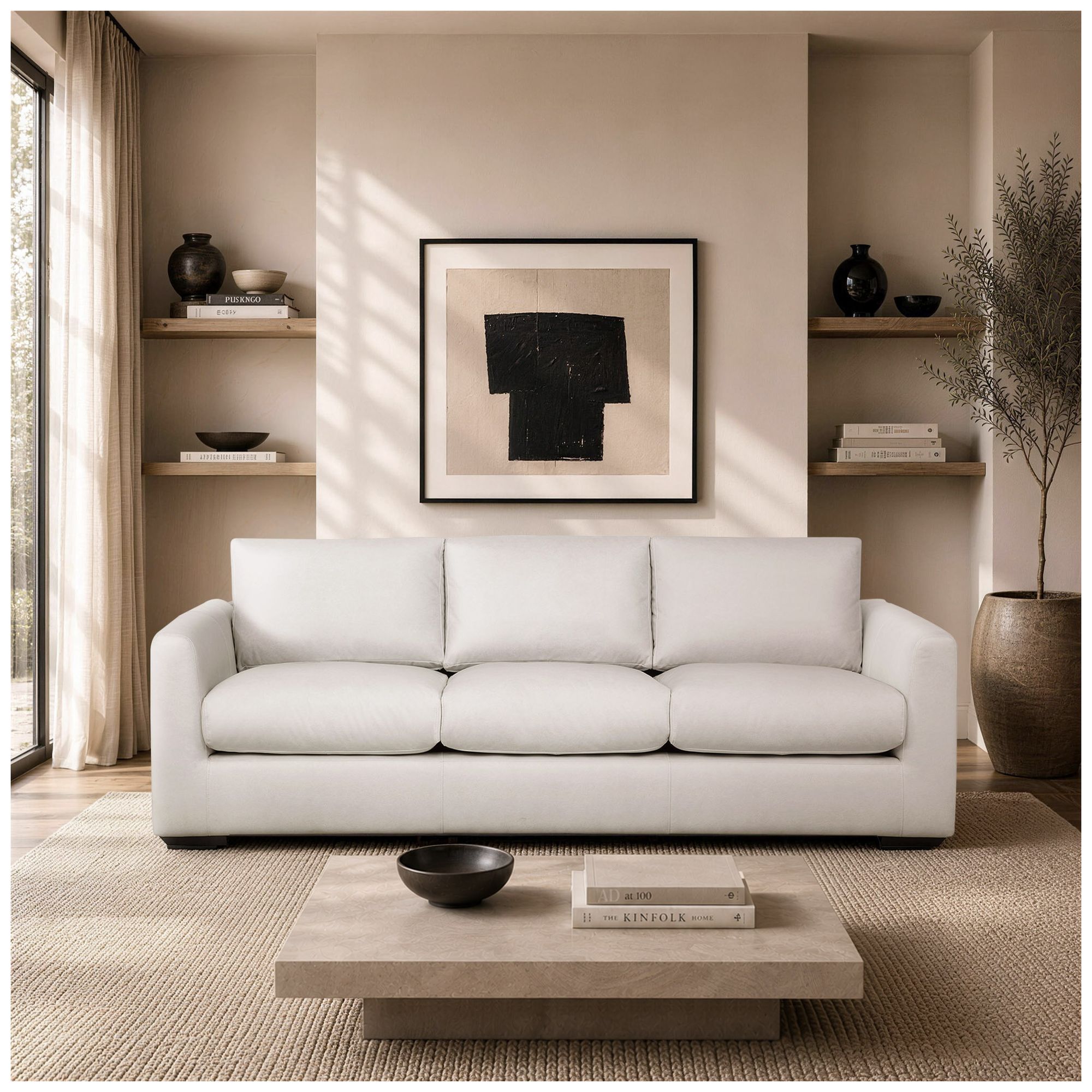 Image 2 Cleo Contemporary 96" Upholstered Sofa in Cream more views