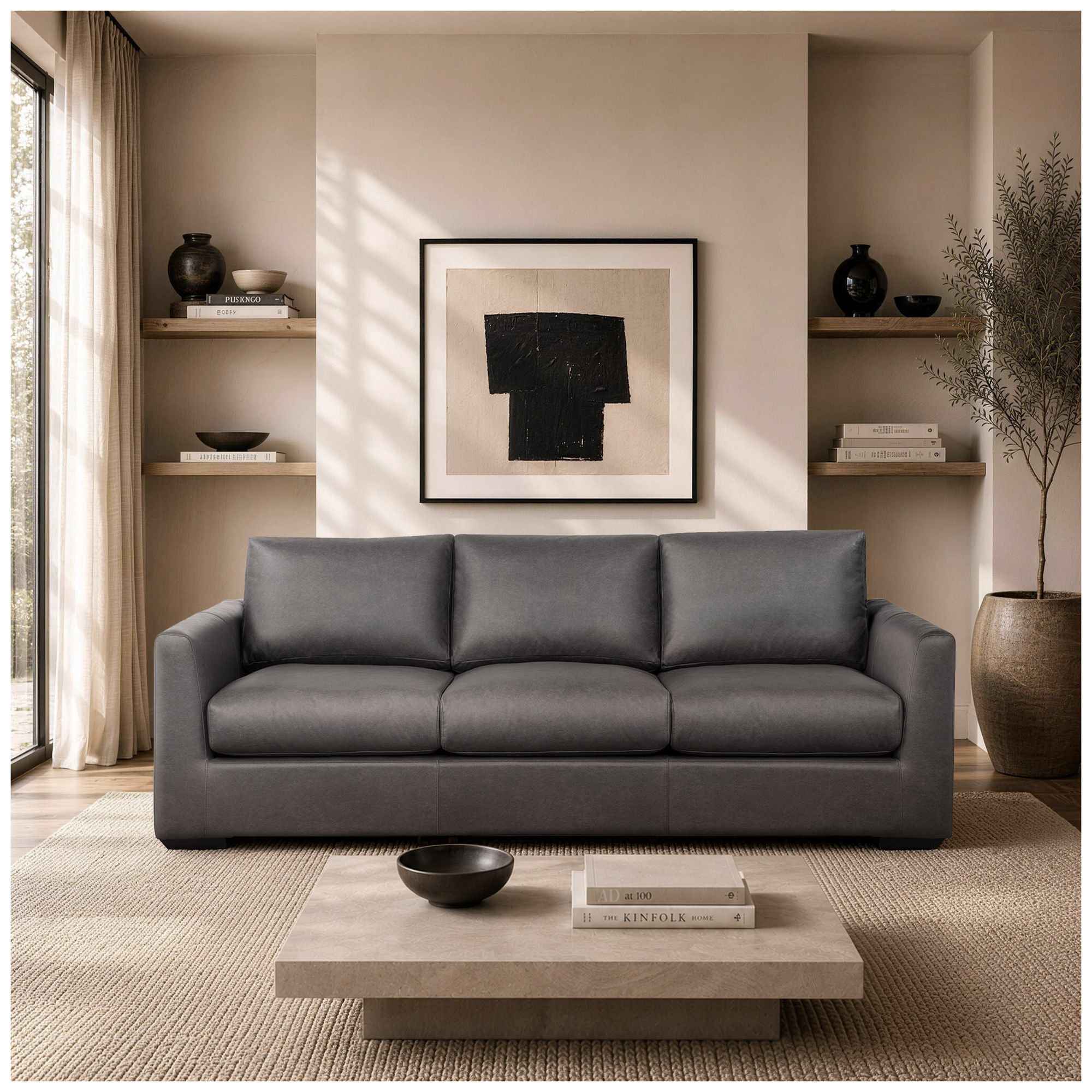 Image 2 Cleo Contemporary 96" Upholstered Sofa in Pewter more views