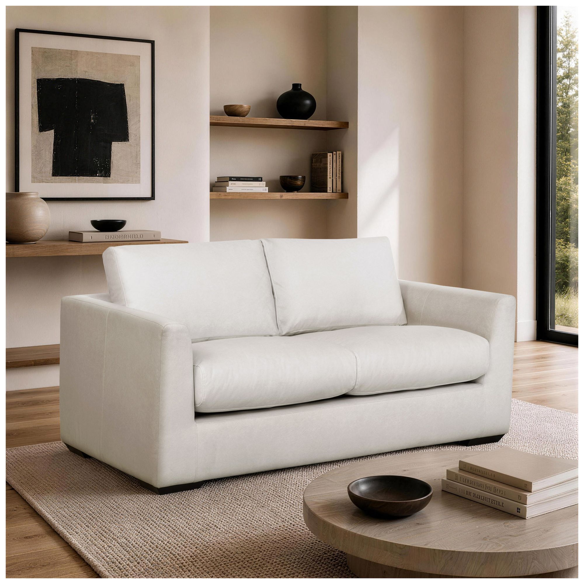 Image 2 Cleo Contemporary Upholstered Loveseat in Cream more views