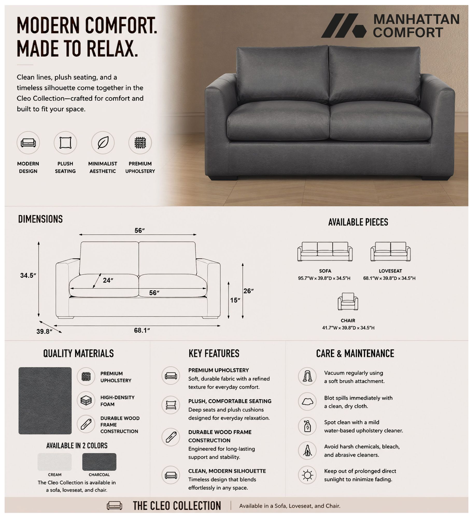 Image 4 Cleo Contemporary Upholstered Loveseat in Pewter more views