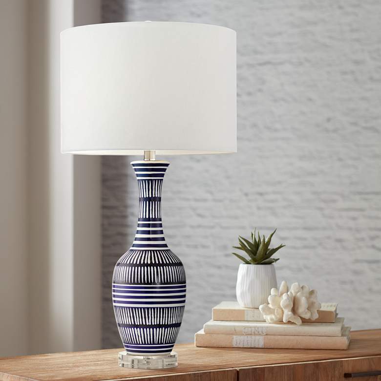 Image 1 Cleo Dark Blue and White Ceramic Table Lamp