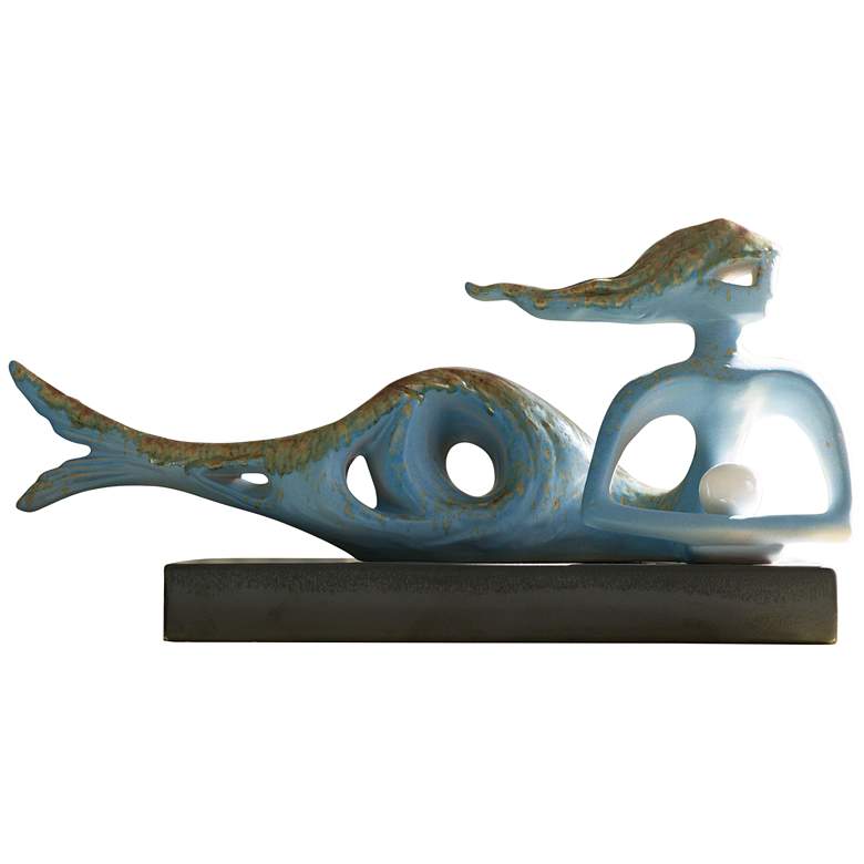 Image 1 Cleodora Blue 21 inch Wide Italian Ceramic Mermaid Sculpture