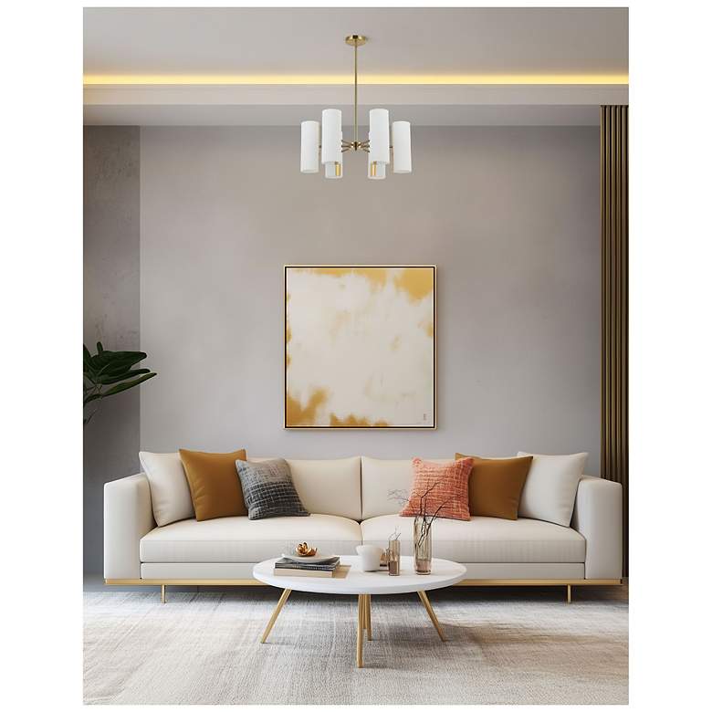 Image 2 Cleta 24" Wide 6-Light Aged Brass Finish Chandelier w/ White Shade more views
