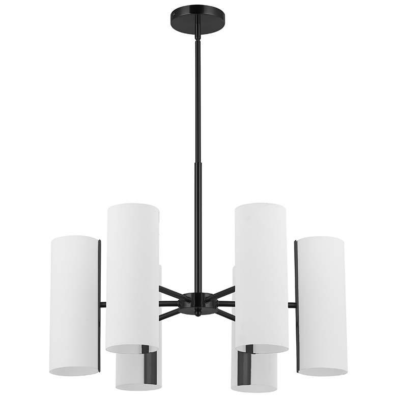 Image 1 Cleta 24" Wide 6-Light Matte Black Finish Chandelier w/ White Shade
