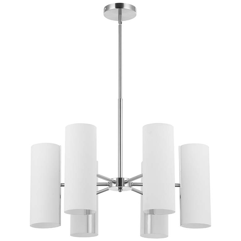 Image 1 Cleta 24" Wide 6-Light Satin Chrome Finish Chandelier w/ White Shade