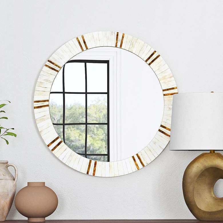 Image 2 Clever Natural Cream 30" Round Wall Mirror