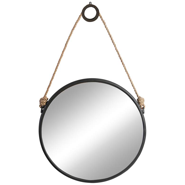 Image 1 Cleverland Black 29 1/2" Antique Round Wall Mirror with Rope Strap
