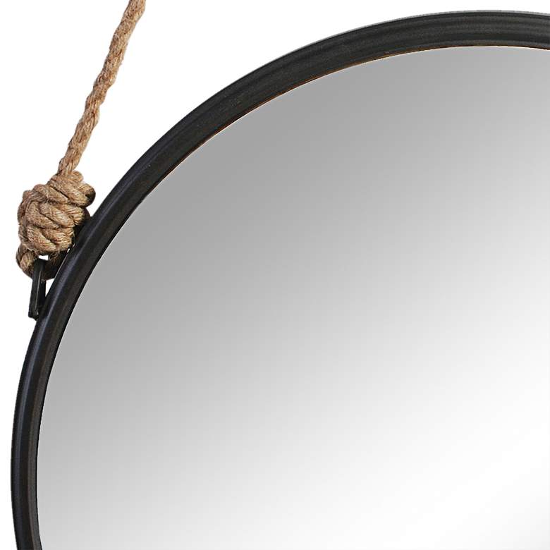 Image 2 Cleverland Black 29 1/2" Antique Round Wall Mirror with Rope Strap more views