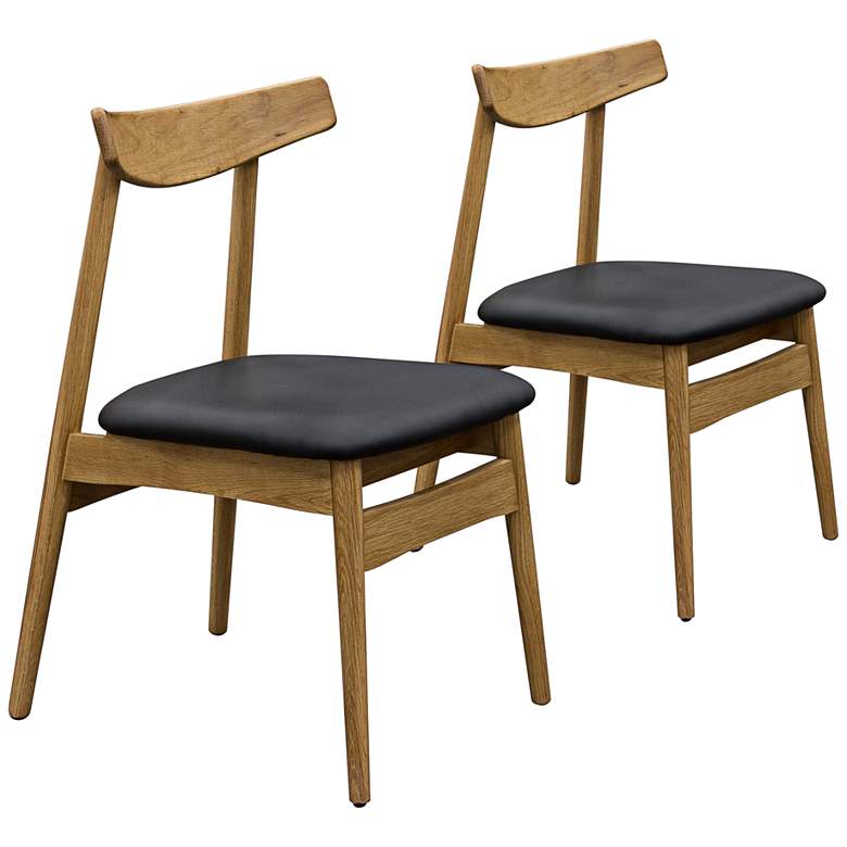 Image 1 Clifford Retro Black Leatherette Oak Side Chair Set of 2