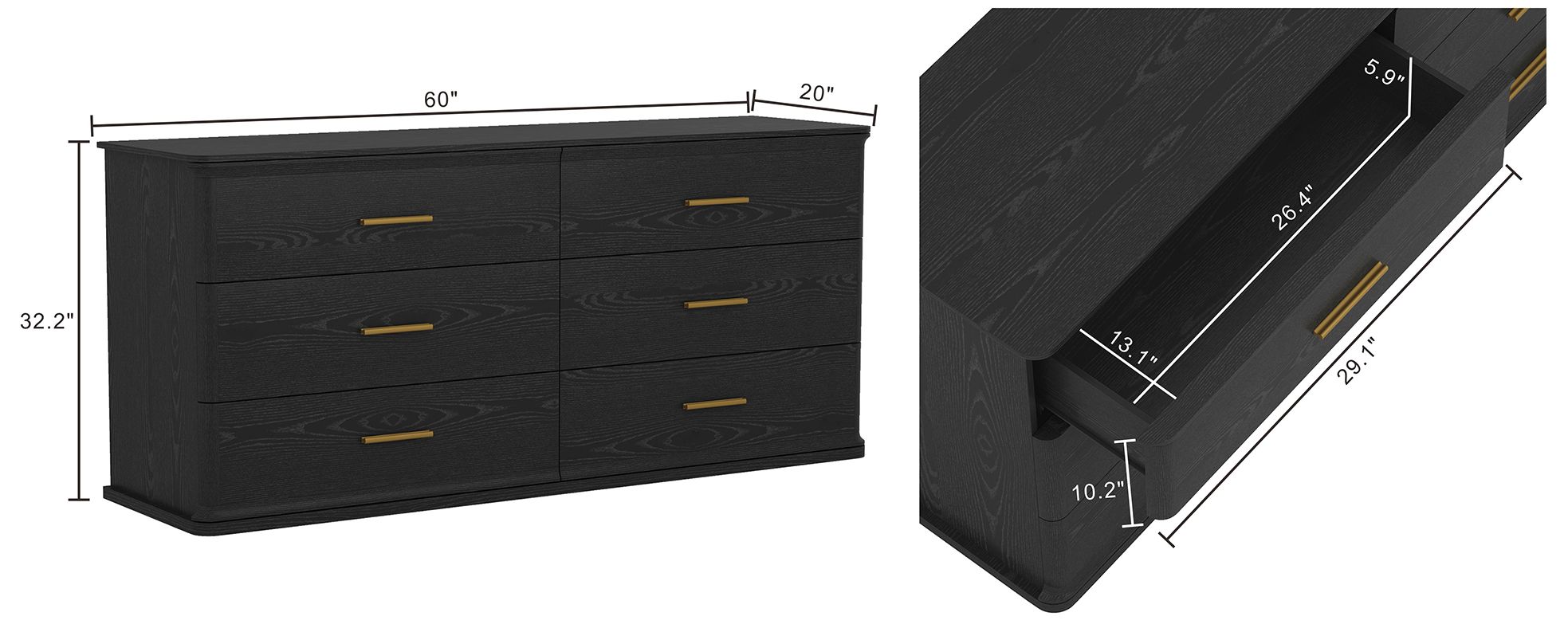 Image 4 Clifford Traditional Dresser in Black (6-Drawer) more views