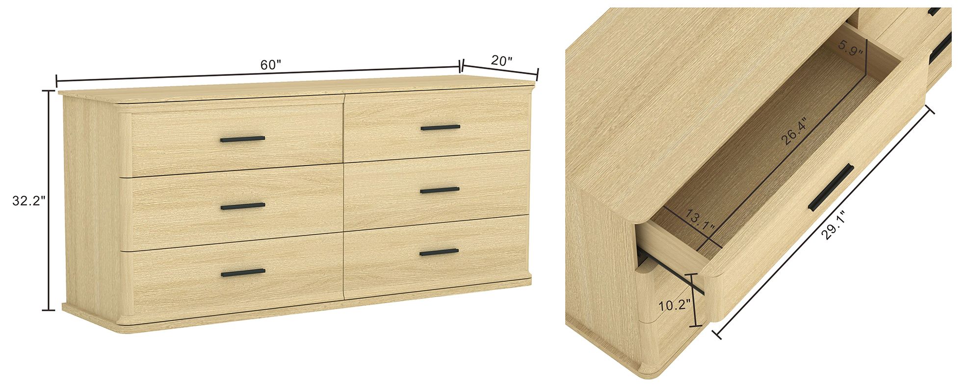 Image 4 Clifford Traditional Dresser in Natural Oak (6-Drawer) more views