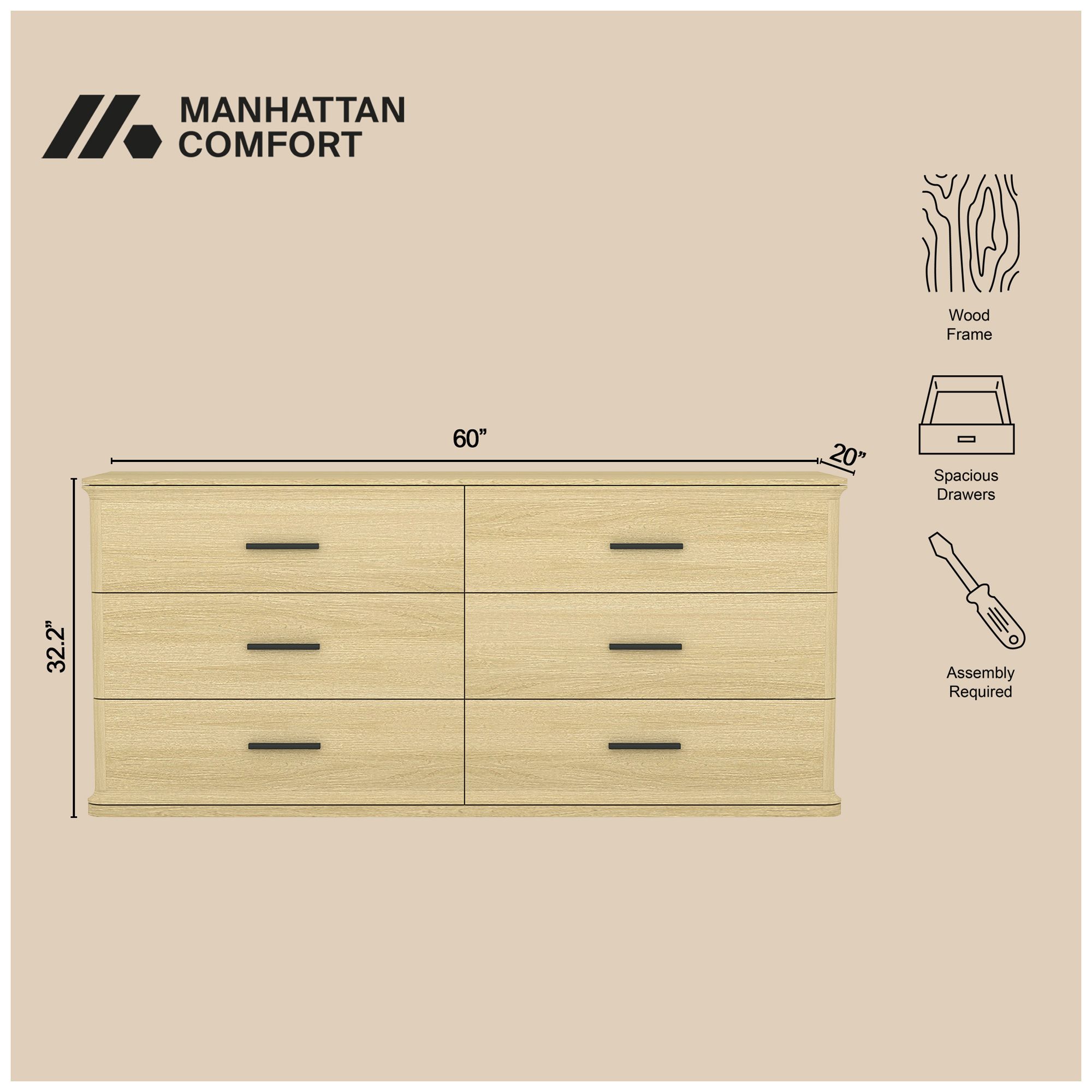 Image 5 Clifford Traditional Dresser in Natural Oak (6-Drawer) more views
