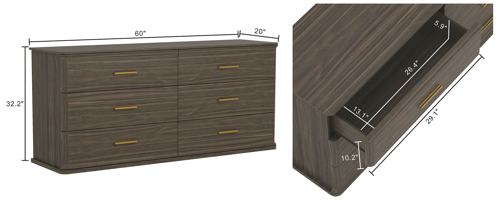 Image 4 Clifford Traditional Dresser in Walnut (6-Drawer) more views