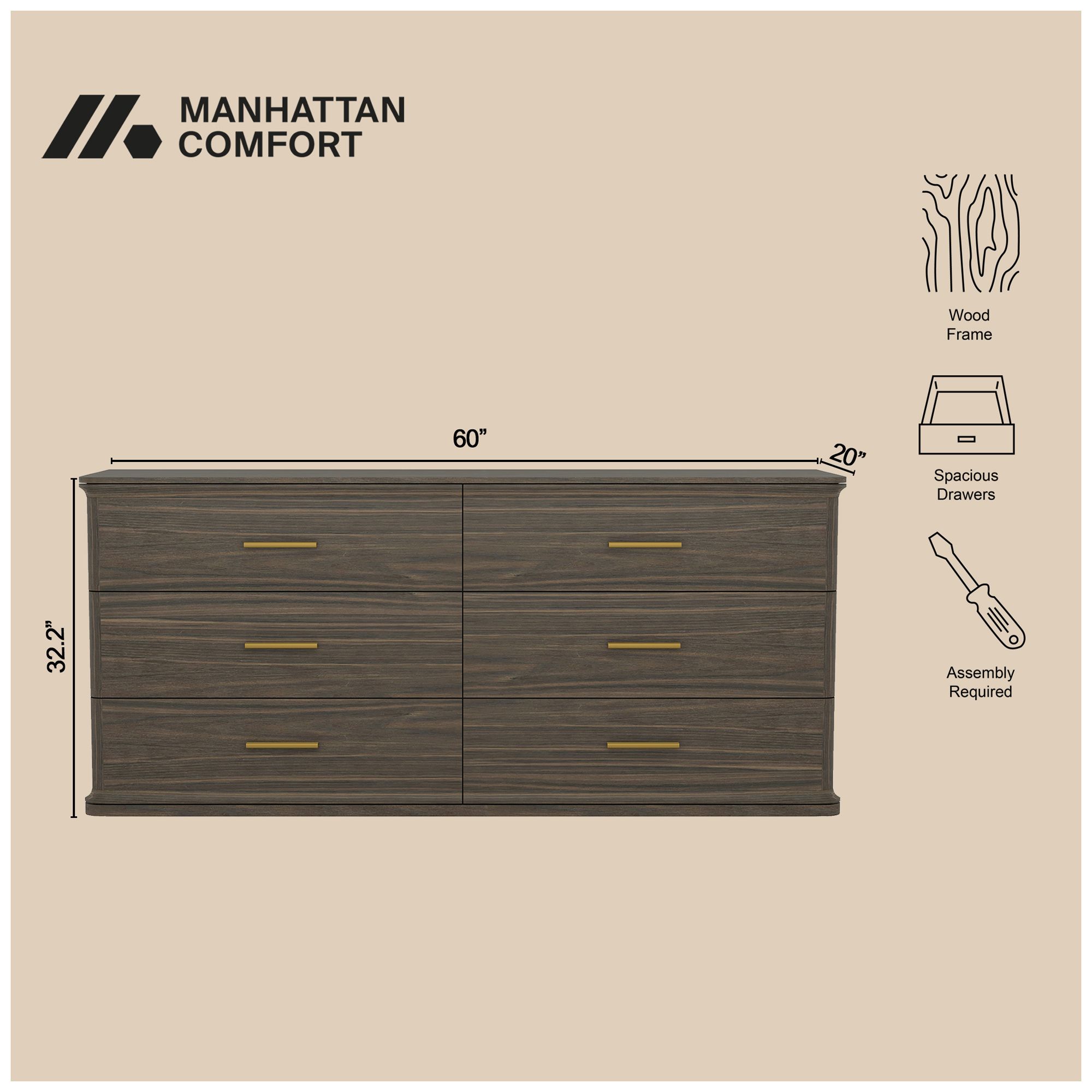 Image 5 Clifford Traditional Dresser in Walnut (6-Drawer) more views