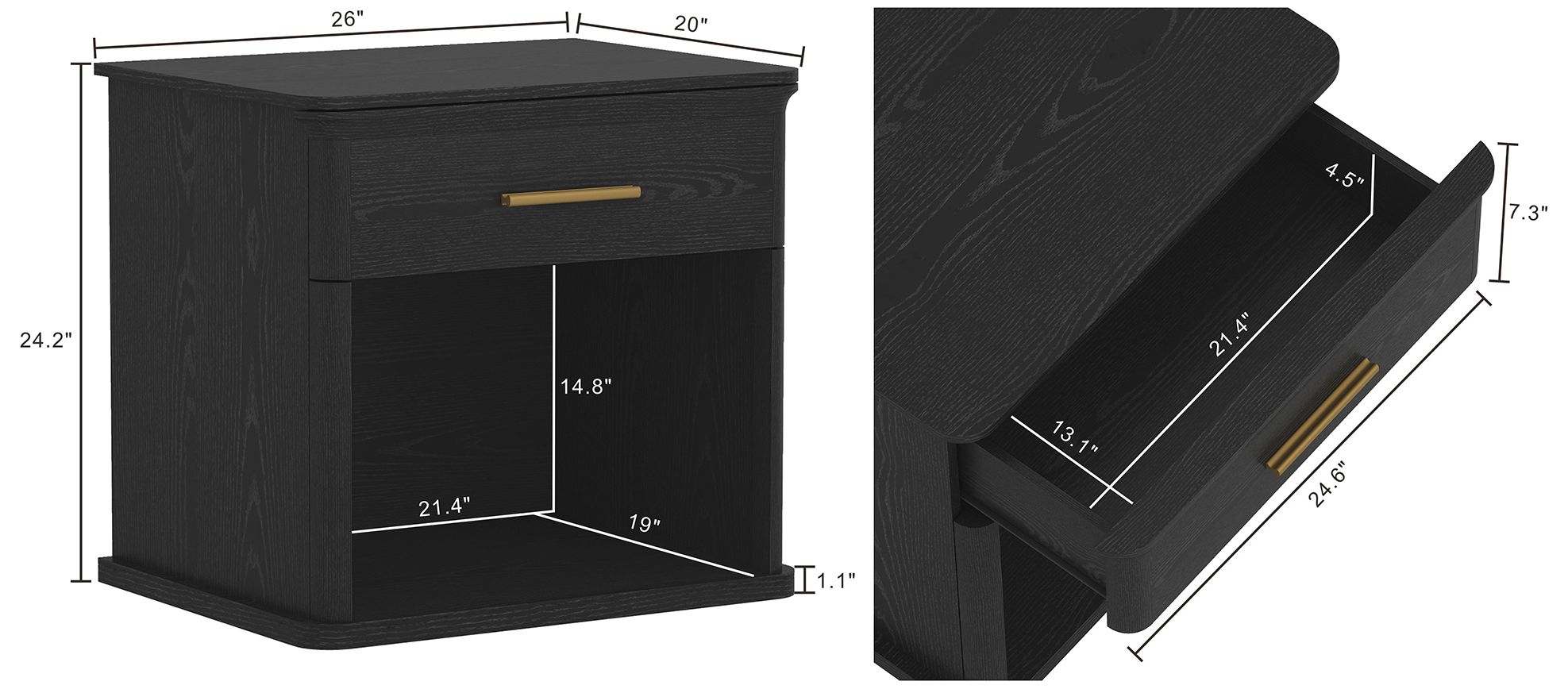 Image 4 Clifford Traditional Nightstand in Black (1-Drawer) more views