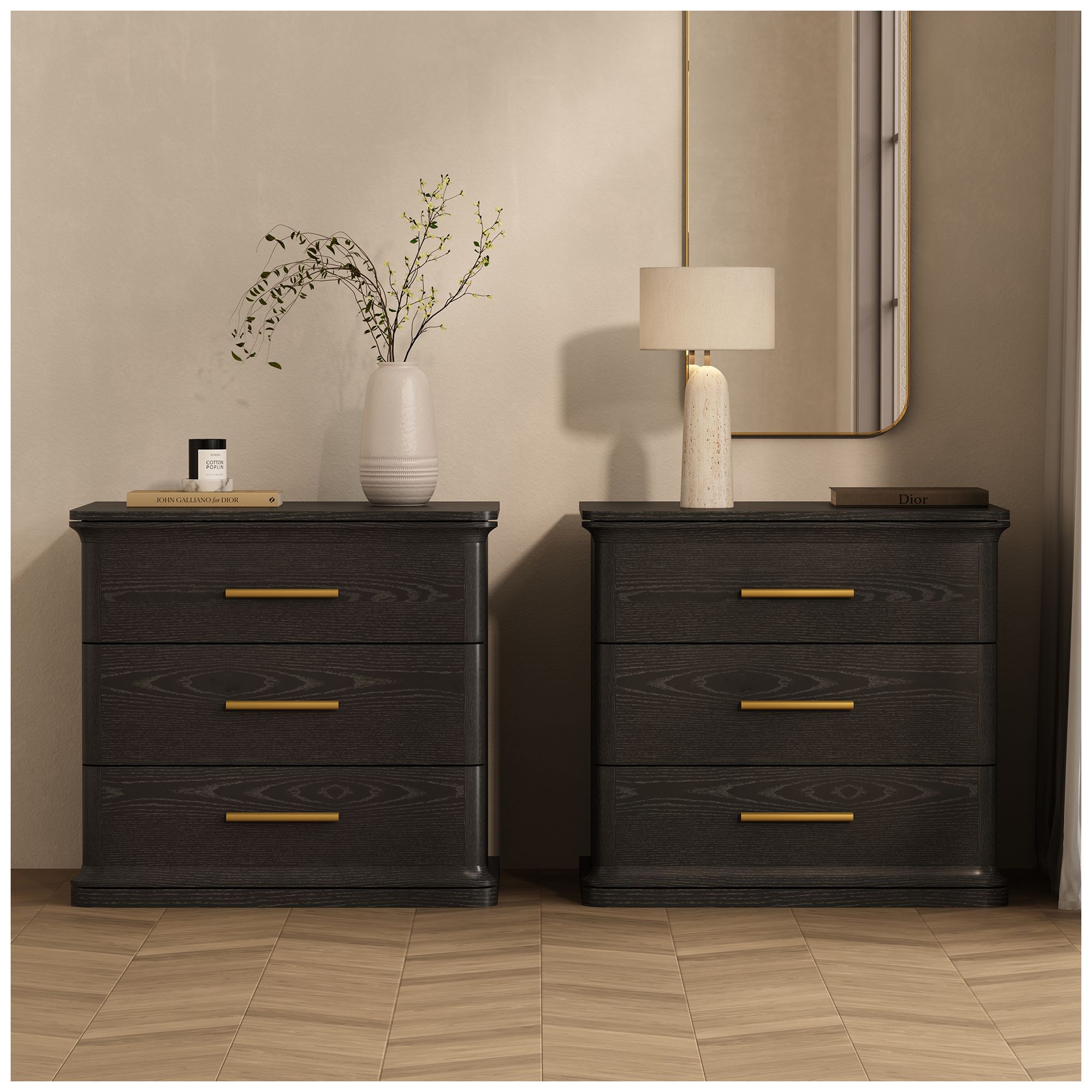 Clifford Traditional Nightstand in Black (3-Drawer)