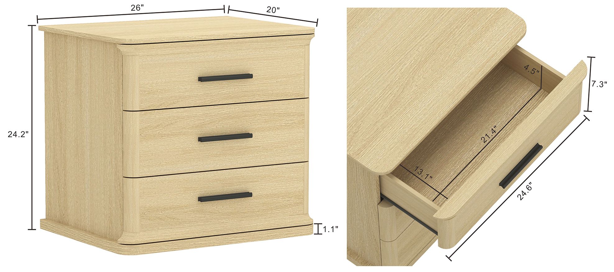 Image 4 Clifford Traditional Nightstand in Natural Oak (3-Drawer) more views