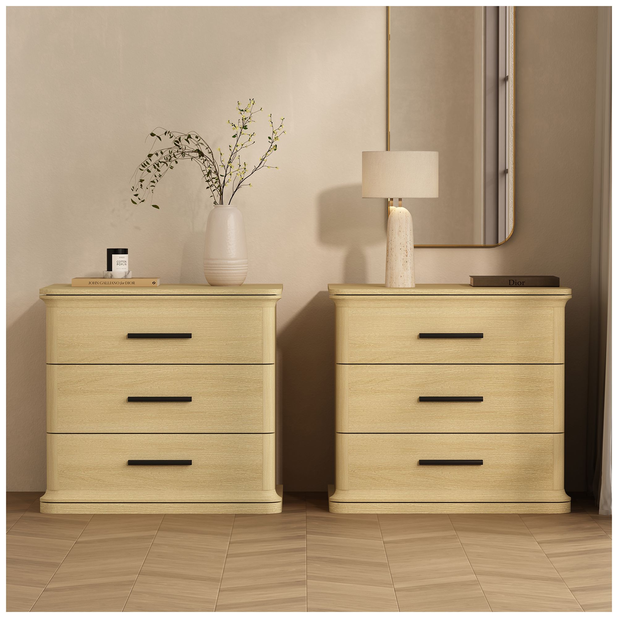 Clifford Traditional Nightstand in Natural Oak (3-Drawer)