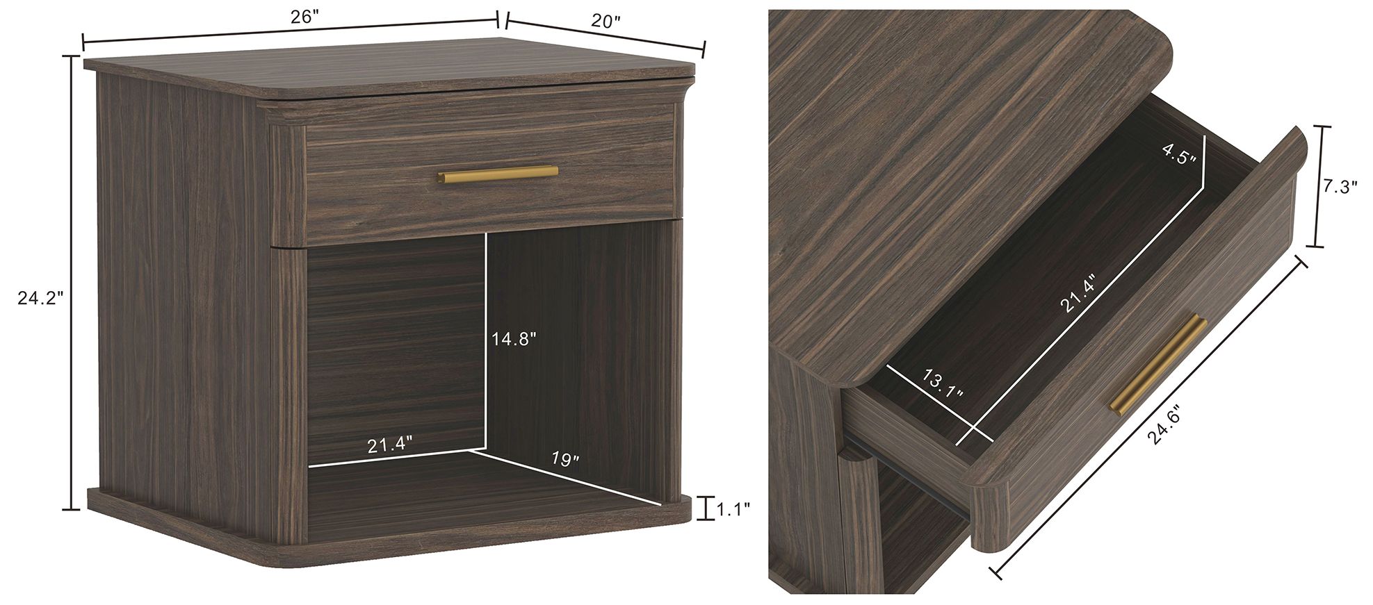 Image 4 Clifford Traditional Nightstand in Walnut (1-Drawer) more views