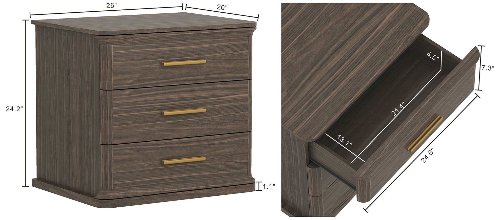 Image 4 Clifford Traditional Nightstand in Walnut (3-Drawer) more views