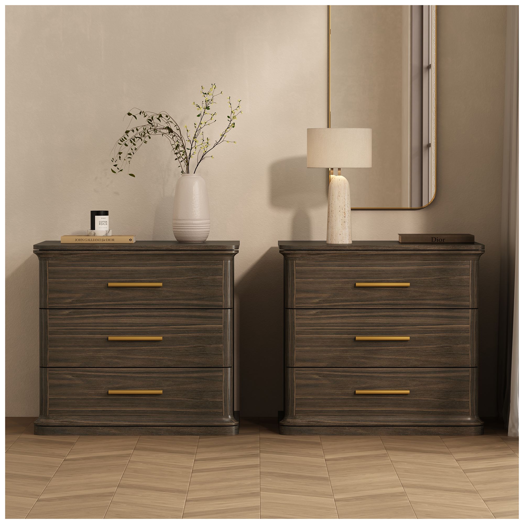 Clifford Traditional Nightstand in Walnut (3-Drawer)