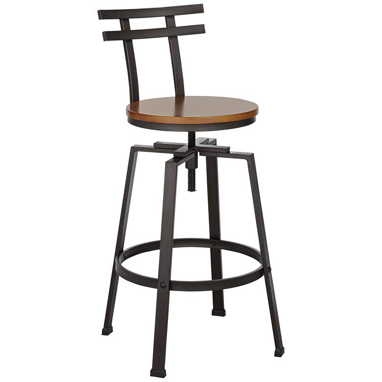 Image 2 Clifton Hammered Bronze Metal and Wood Swivel Adjustable Barstool