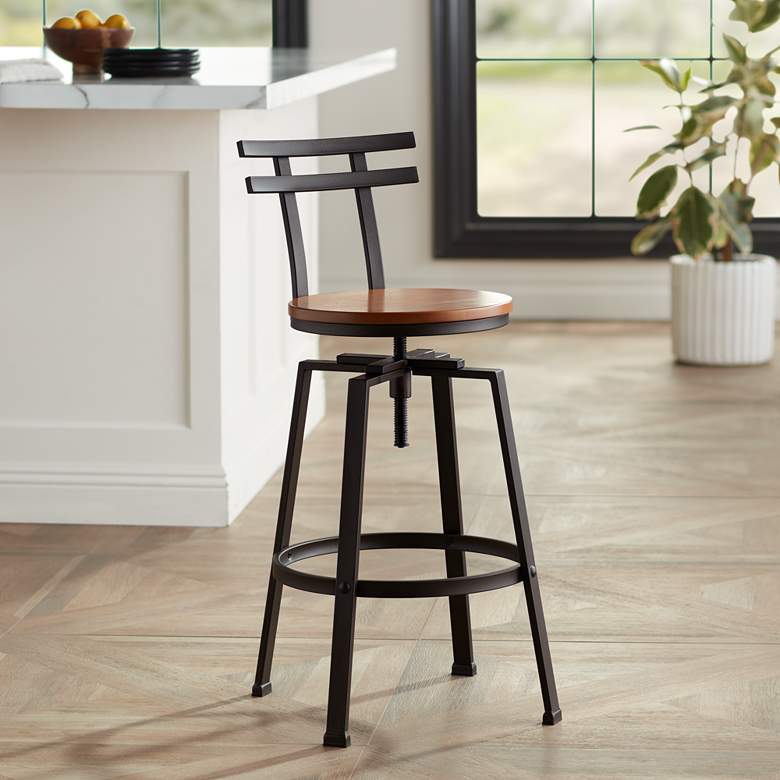 Image 1 Clifton Hammered Bronze Metal and Wood Swivel Adjustable Barstool