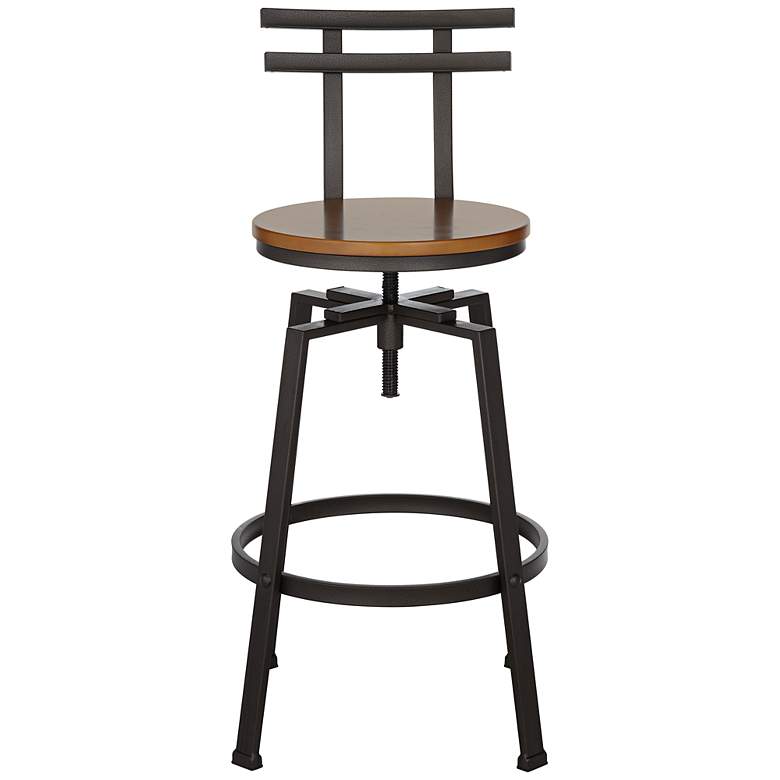 Image 6 Clifton Wood and Hammered Bronze Swivel Adjustable Stools Set of 2 more views
