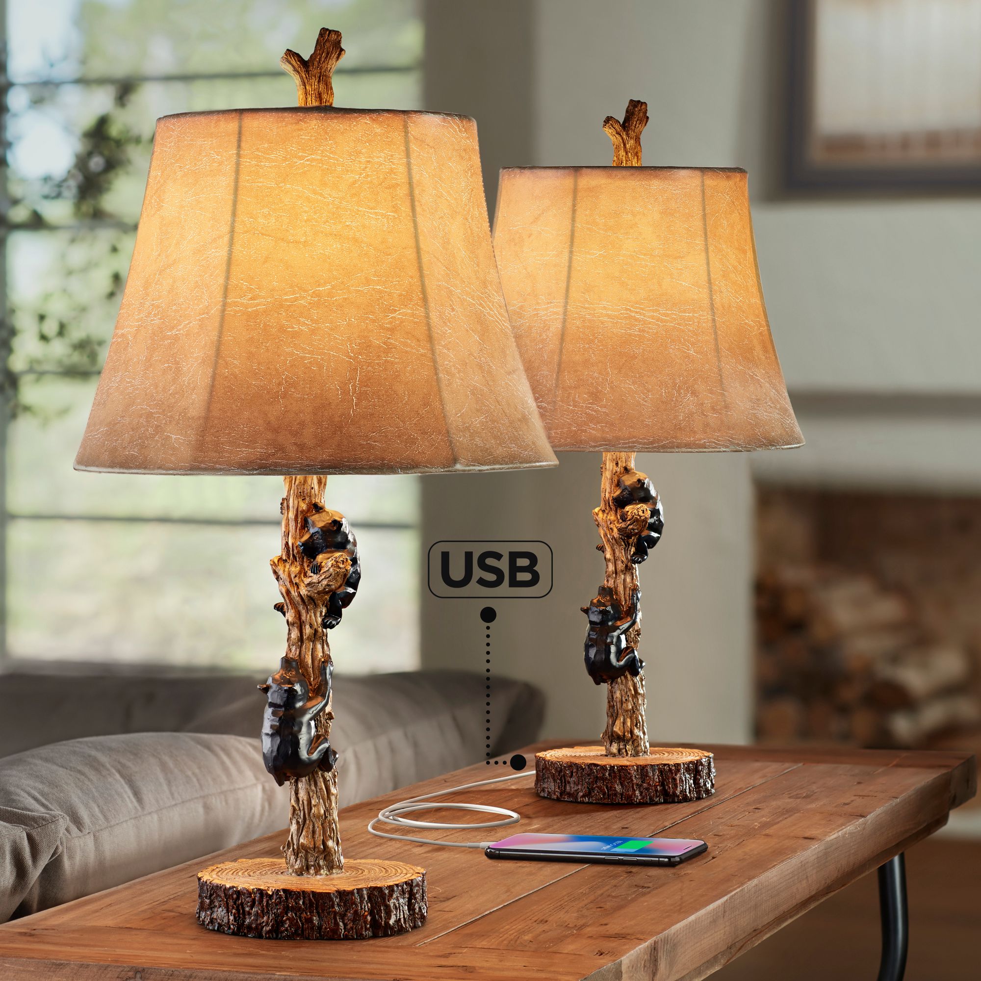 set of 2 rustic table lamps