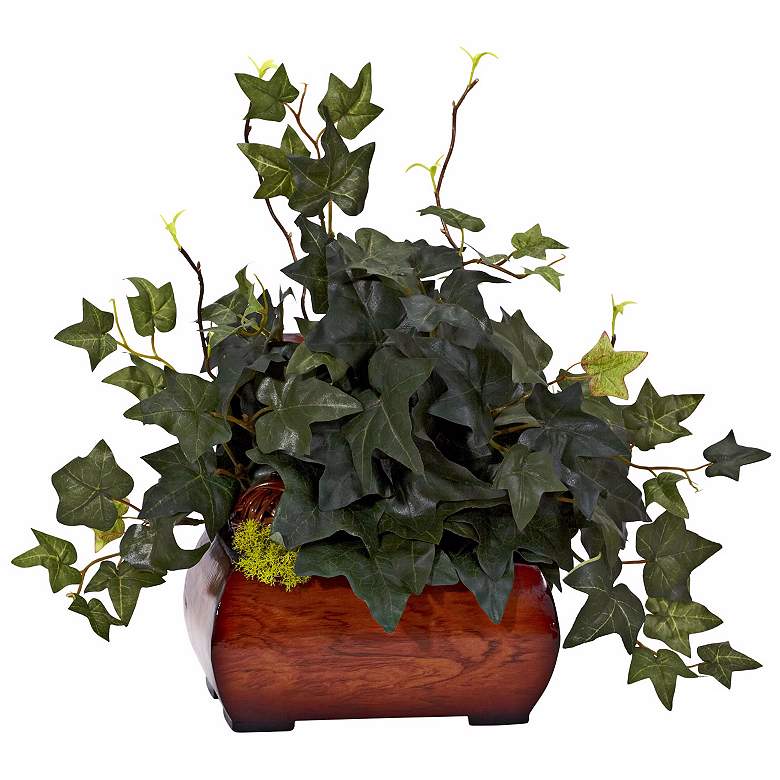 Image 1 Climbing Green Ivy 17 inchW Faux Plant in a Treasure Chest Pot