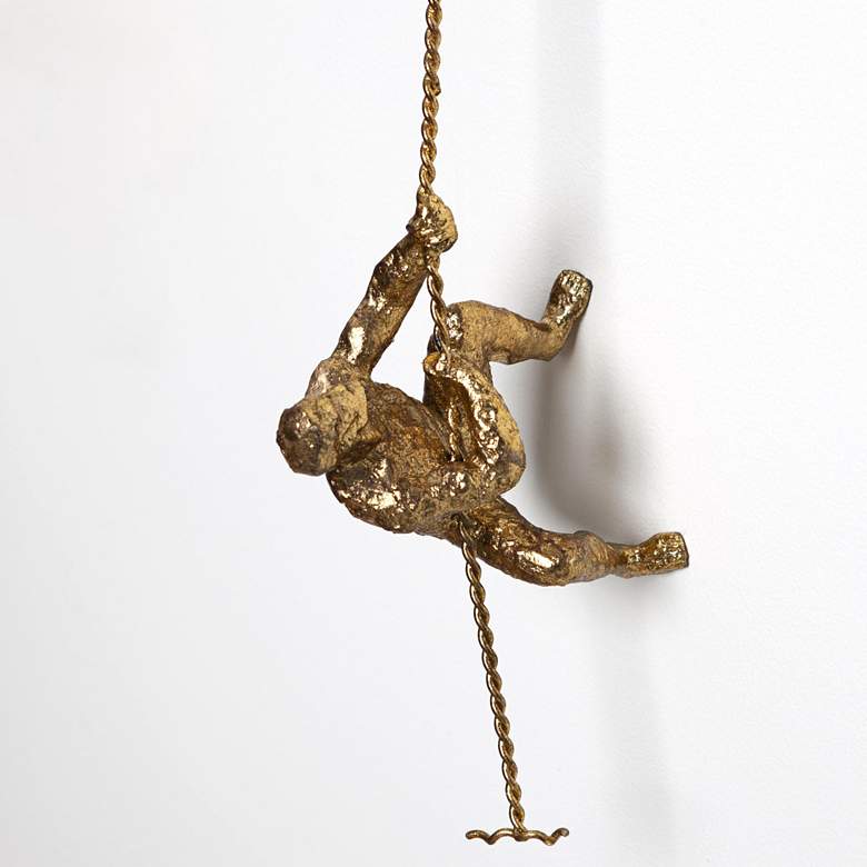 Image 1 Climbing Man 42" High Thai Gold Leaf Metal Wall Sculpture