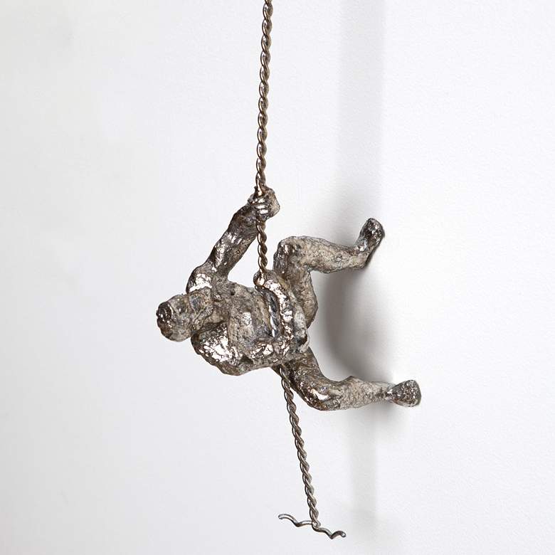 Image 1 Climbing Man 42" High Thai Silver Leaf Metal Wall Sculpture
